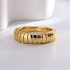R0323 Vintage Horn Bag Texture Ring for Women, Brass Gold-Plated Simple Smooth Ring