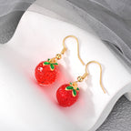 E0253 Korean Version Sweet Cute Little Fragrant Red Three-Dimensional Strawberry Resin Earrings for Women Copper Plated with Real Gold Small Ear Hooks