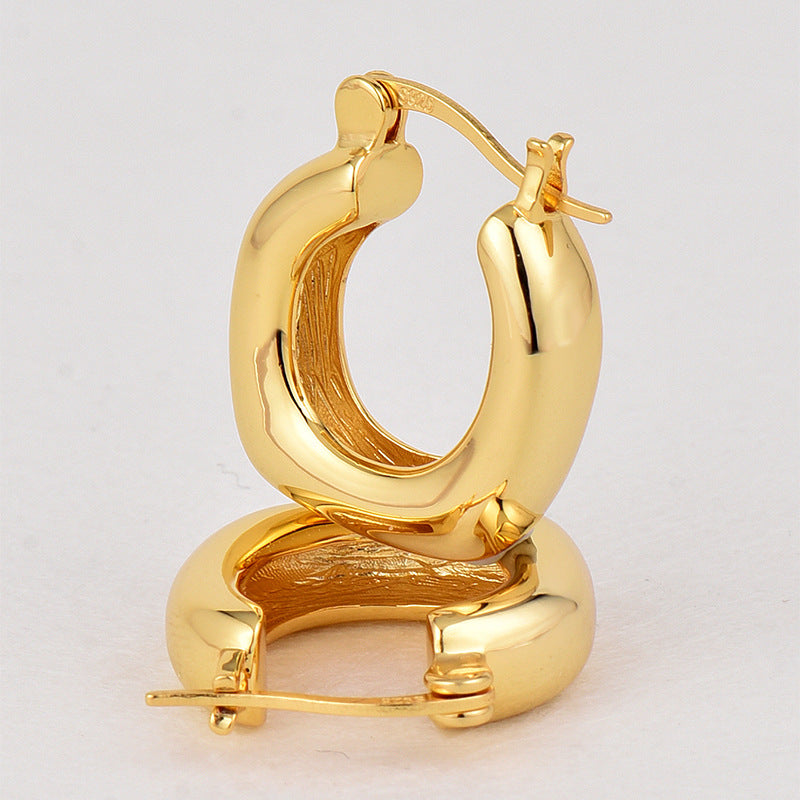 E0612 Stylish and Simple U Shaped Glossy Earrings Women's Brass Gold Plated Earrings