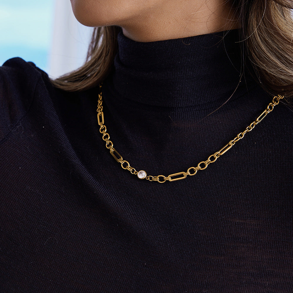 2H Zircon Necklace Collarbone Chain Stainless Steel Jewelry Non-Fading Necklace