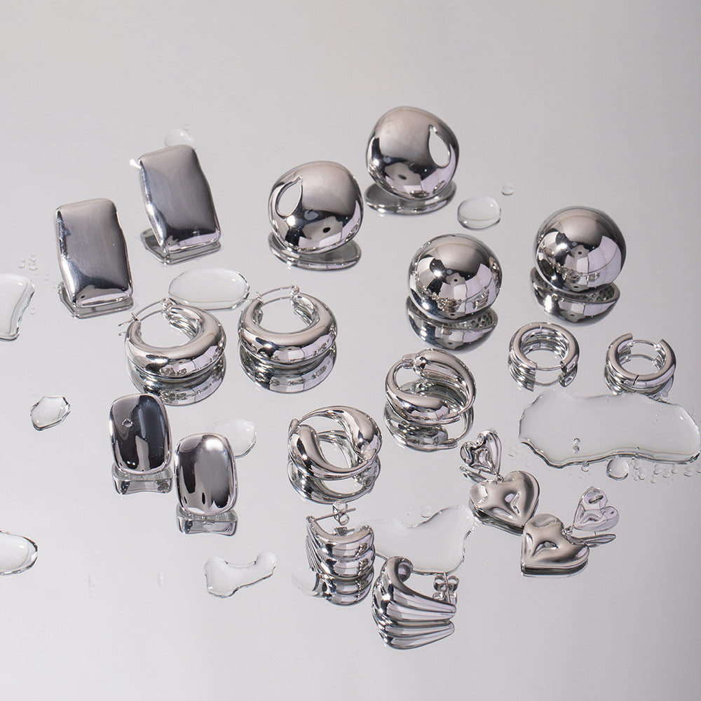 Steel Color Stainless Steel French Style Smooth Hollow Earrings Blogger Same Style Fashion Versatile Hoop Earrings for Women