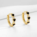 SE0322 925Silver Black Heart Splicing Hoop Earrings for Women New Trendy Design Summer Ear Accessories