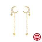 S925Sterling Silver Tassel Long Bowknot Inlaid Diamond Ear Thread Earrings Star Moon Stud Earrings for Women