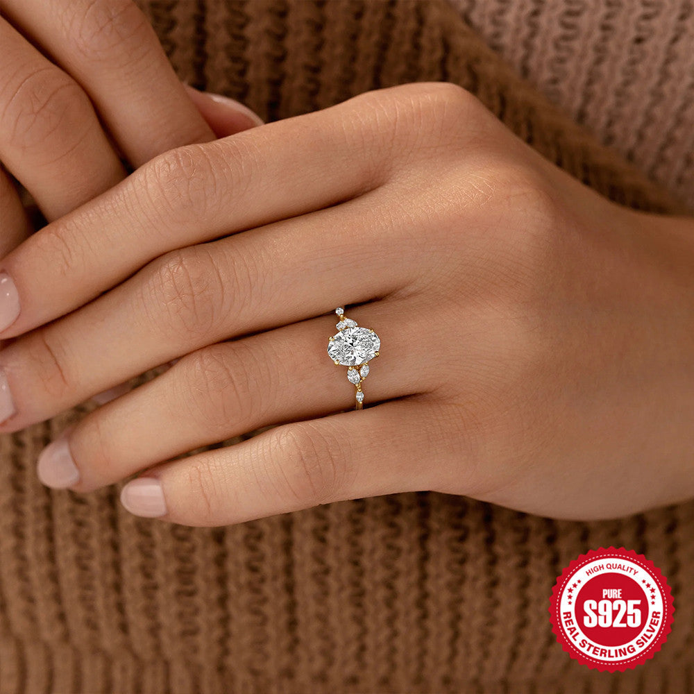 S925Sterling Silver Egg-Shaped Diamond Ring Fashion Carat Super Sparkling Diamond Wedding Engagement Ring