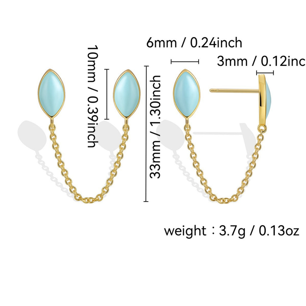 E0506 Korean Style Simple Water Drop Shape Green Resin Double Ear Stud Earrings for Women with Gold Plated Design and Tassel Ear Accessories