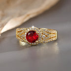 R0400 Fashion Inlaid Red Zircon French Exquisite Ring for Women Copper Plated Real Gold Micro Inlaid White Zircon Ring