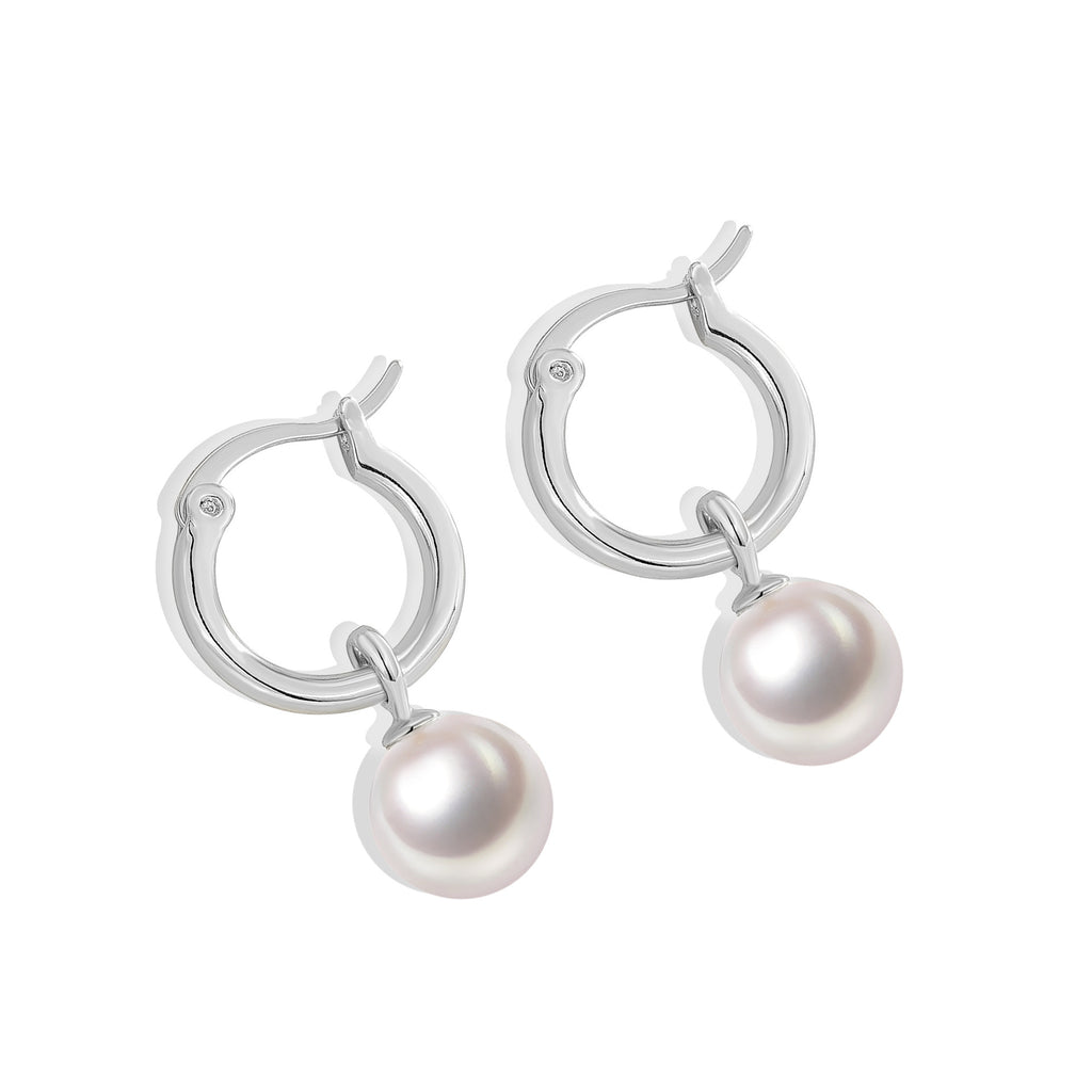 Gold-Plated Brass Shell Pearl Hoop Earrings with Minimalist Detail styled for independent jewelry boutiques