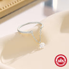 S925Sterling Silver Chain Open Adjustable Single Diamond Index Finger Ring Fashion Simple Ring