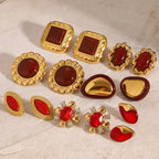 2H Stainless Steel Red Agate Earrings Zircon Stud Earrings Jewelry earring