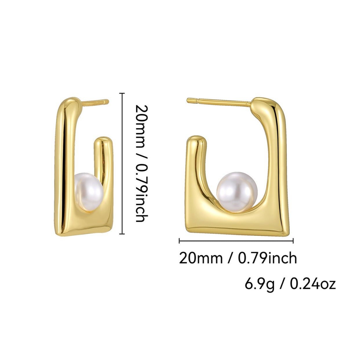 E0646 Fashion Geometric Square Inlaid Pearl Stud Earrings for Women Brass Gold-Plated Minimalist Style Earrings
