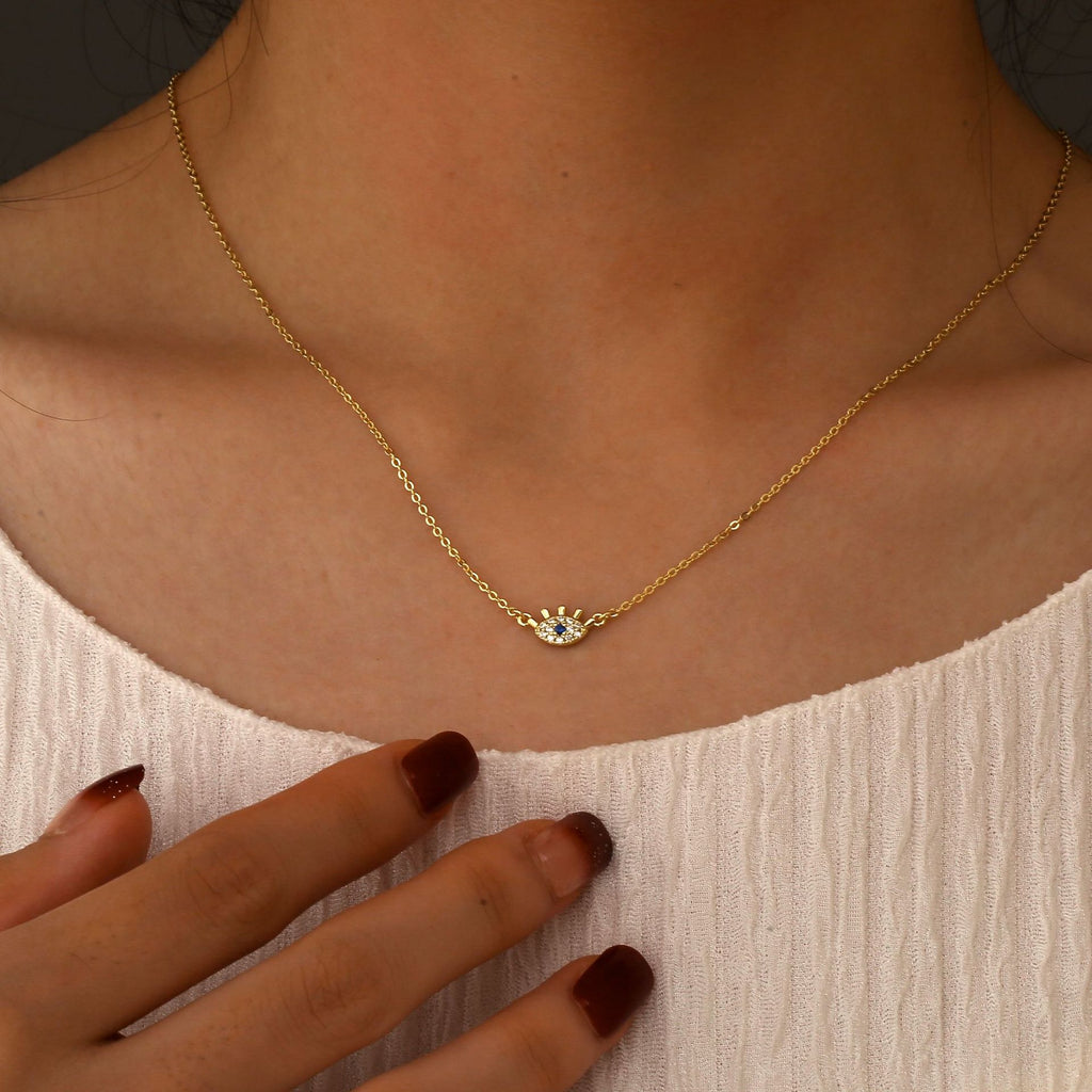 S925 Silver Blue Eye Necklace Minimalist Diamond Collarbone Chain