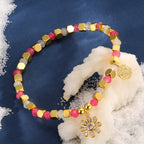 B0284 Vintage Bohemian Daisy Zircon Beaded Chalcedony Fashion Bracelet