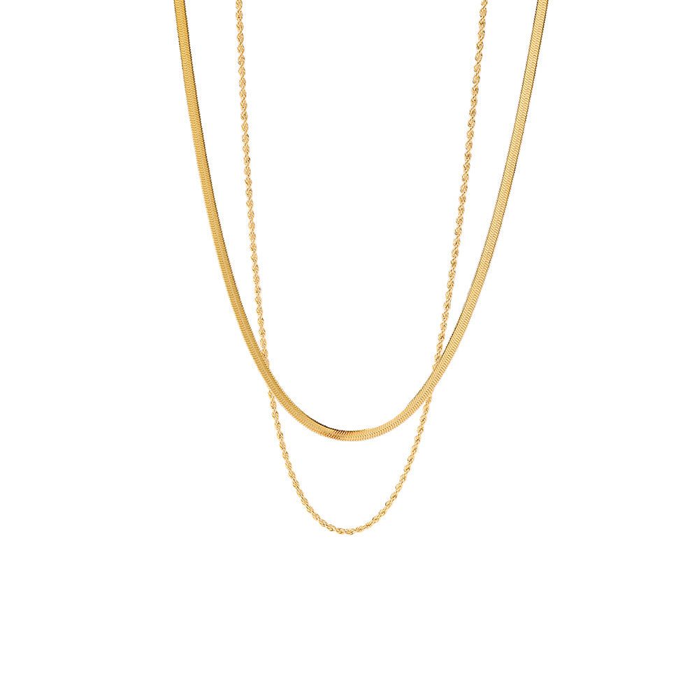 Classic Simple Necklace Jewelry18K Gold-Plated Blade Chain Flat Snake Chain Braided Chain Double-Layer Necklace Jewelry for Women