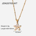 New Flower Necklace18K Gold-plated stainless steel16mm White Zircon Five Petal Flower Pendant Necklace for Women