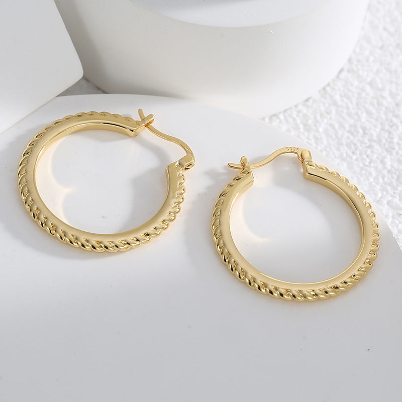 E0484 Fashion Twisted Hemp Rope Pattern Large Hoop Earrings for Women Brass Gold Plated Simple Design Vintage Earrings
