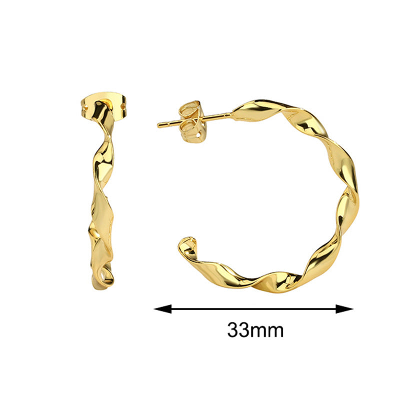 E0313 Twisted Line Earrings Brass Gold Plated Twist Round Wave Line Large Ear Hoop fashion C Women's Shaped Earrings