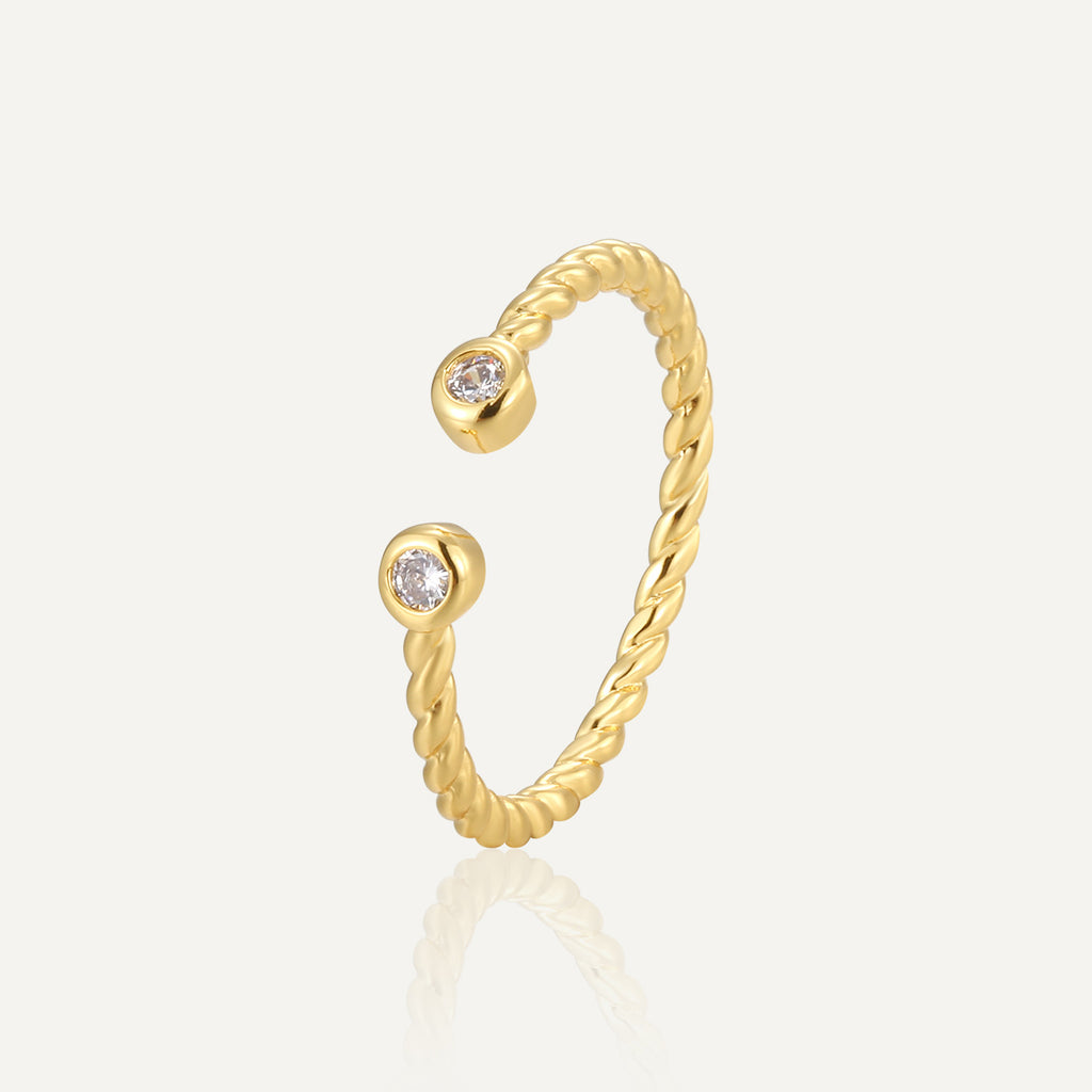 R0271 French Minimalist Zircon Inlaid Adjustable Open Ring for Women Brass Gold-Plated Hemp Rope Design Ring