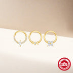 S925Sterling Silver Geometric Diamond-Studded Cartilage Piercing Matching Ear Bone Ring Hot-Selling Earrings for Women