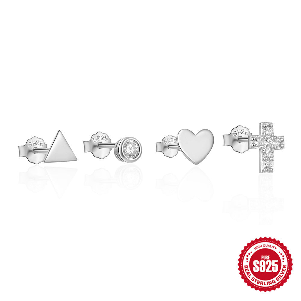 New925Sterling Silver Geometric Star Moon Diamond Set Earrings Hot Selling Pearl Earrings Earrings