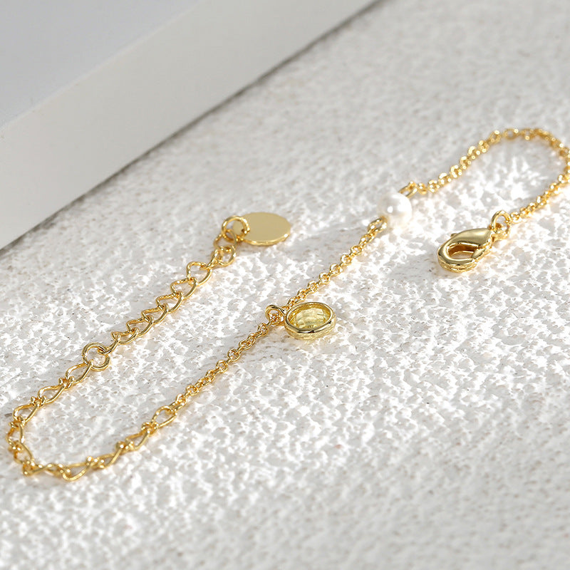 B0091 Factory Direct Jewelry gold Zircon Bracelet for Women Simple Style Copper Gold Plated Pearl Accessories