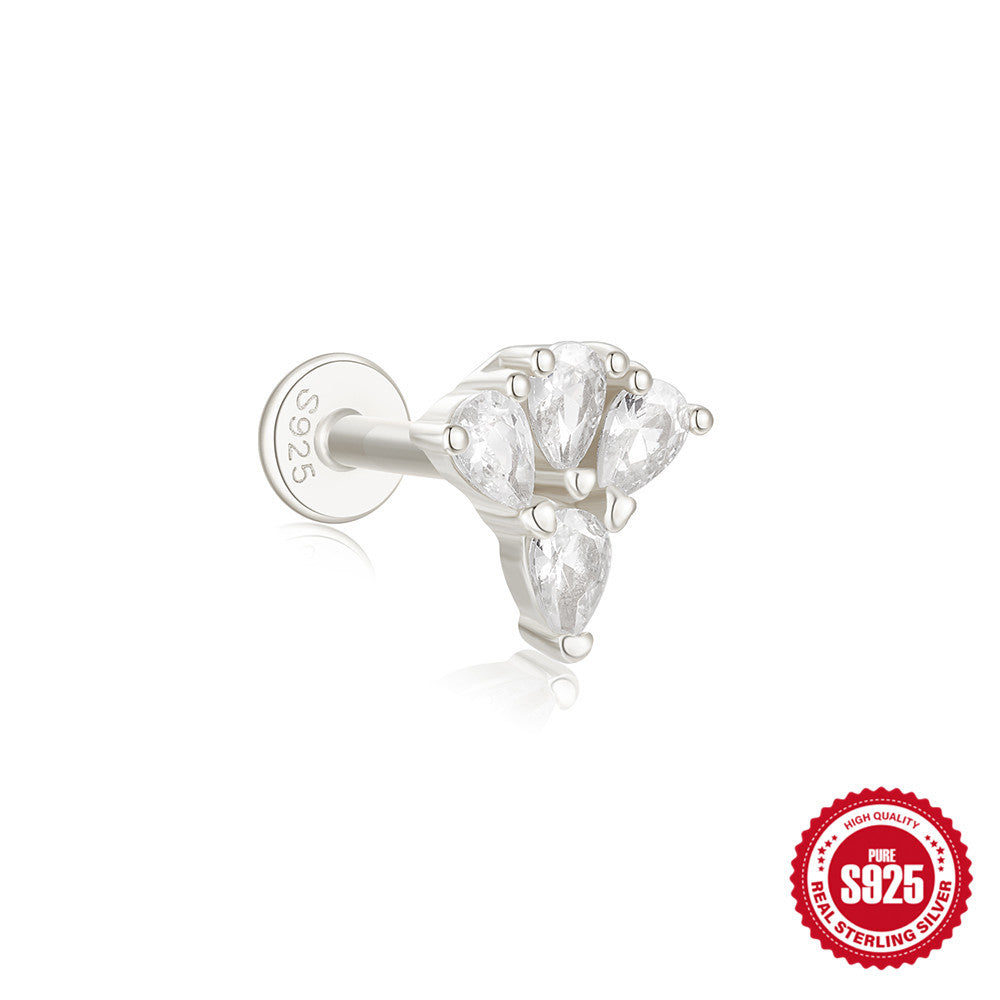 925Sterling Silver Tassel Water Drop Zircon Cartilage Piercing Flat Spiral Piercing Earrings Hot Selling Ear Bone Studs