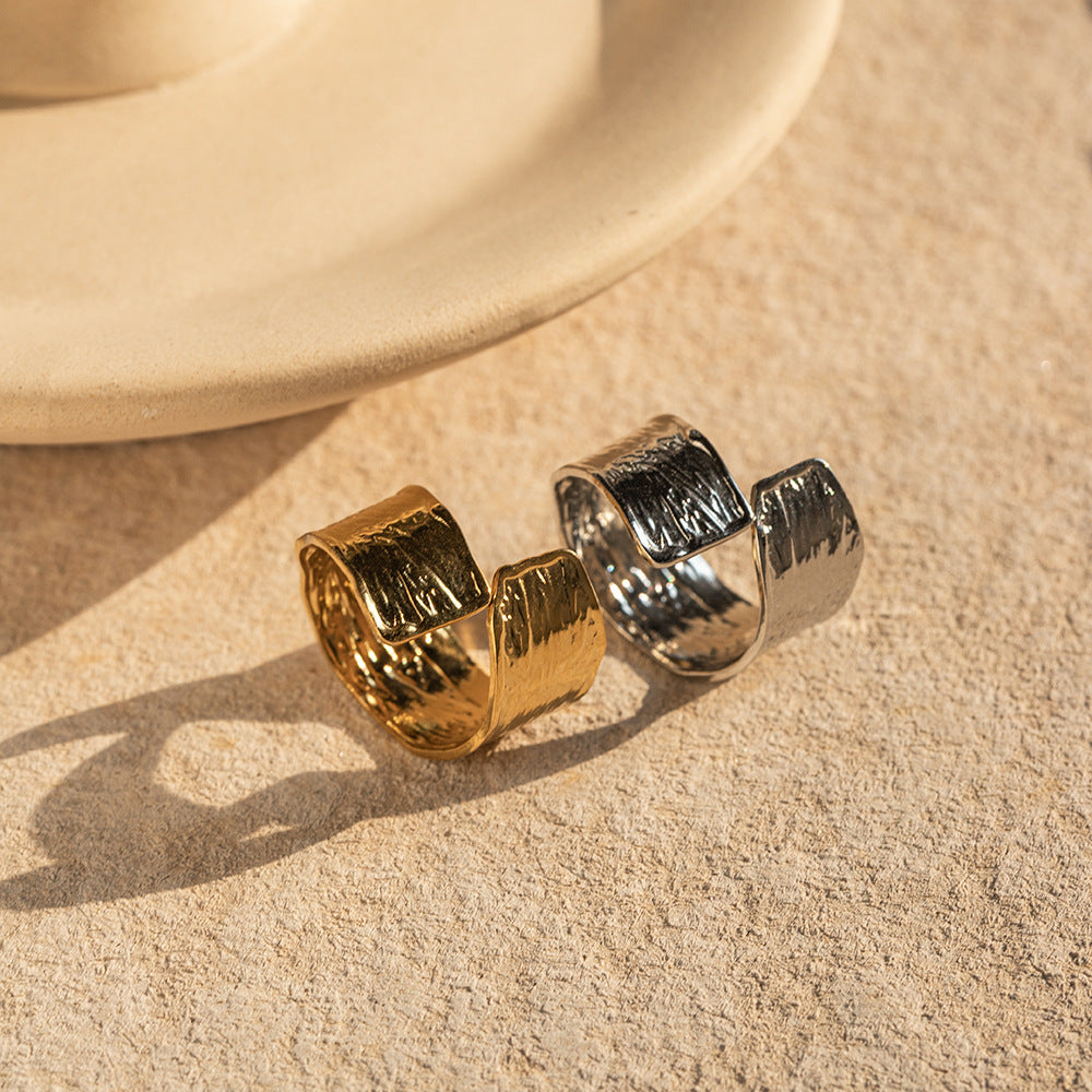 2H18K Gold-Plated Adjustable Stainless Steel Ring Wrinkle Fashion Jewelry Hand Ring Women's Versatile Ring