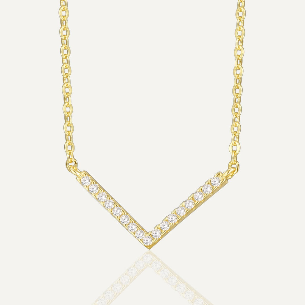 S925 Sterling Silver V Zircon Letter Necklace