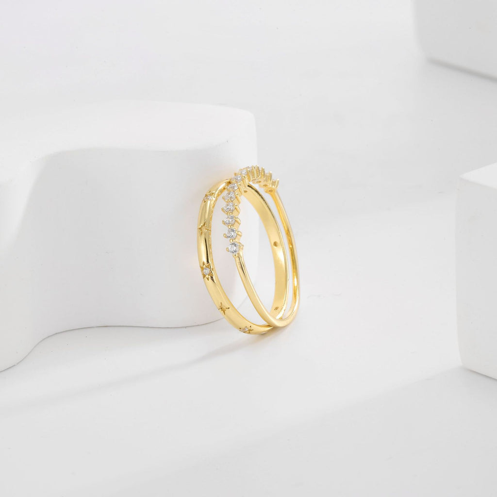 SR0051 S925Silver Minimalist Girl Retro Artistic Slim Couple Rings Inlaid with Zirconia