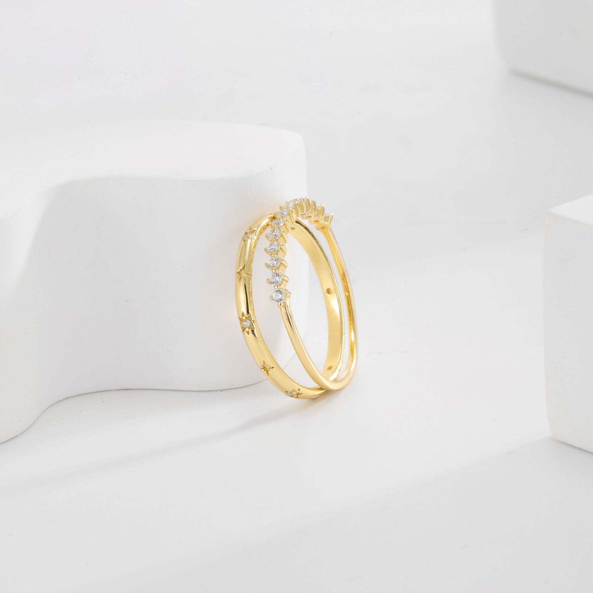 SR0051 S925Silver Minimalist Girl Retro Artistic Slim Couple Rings Inlaid with Zirconia