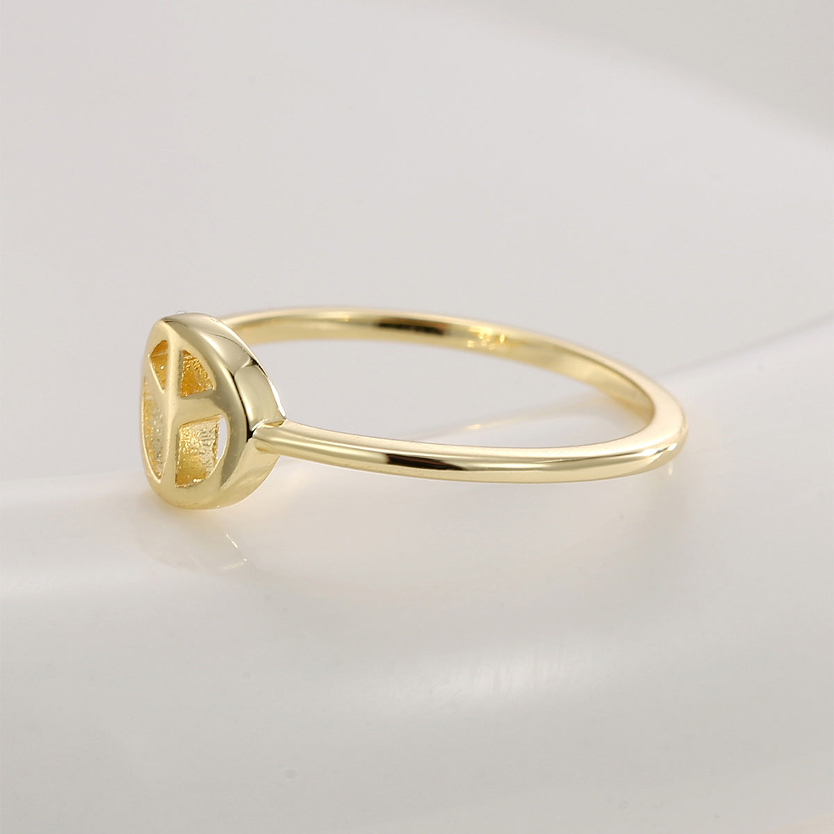 R0697 Vintage Minimalist Design Ring for Women Copper Plated18K Gold Anti War Peace Sign