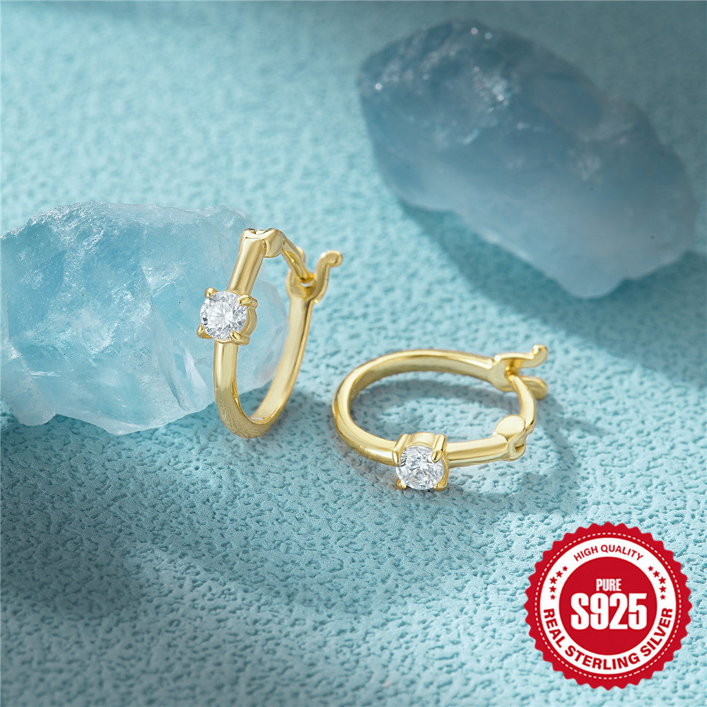 S925Sterling Silver Four-Prong Inlaid Diamond Hoop Earrings Hot-Selling Creative Inlaid Zircon Fashion Earrings