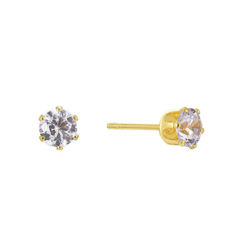 E0778 Design Earrings for Women, Brass Gold-Plated, Simple Crown Base with Zirconia Studs