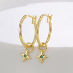 E0804 Fashion Trendy Designer Earrings for Women Copper Plated18K Gold Little Star Inlaid Green Zircon Earrings