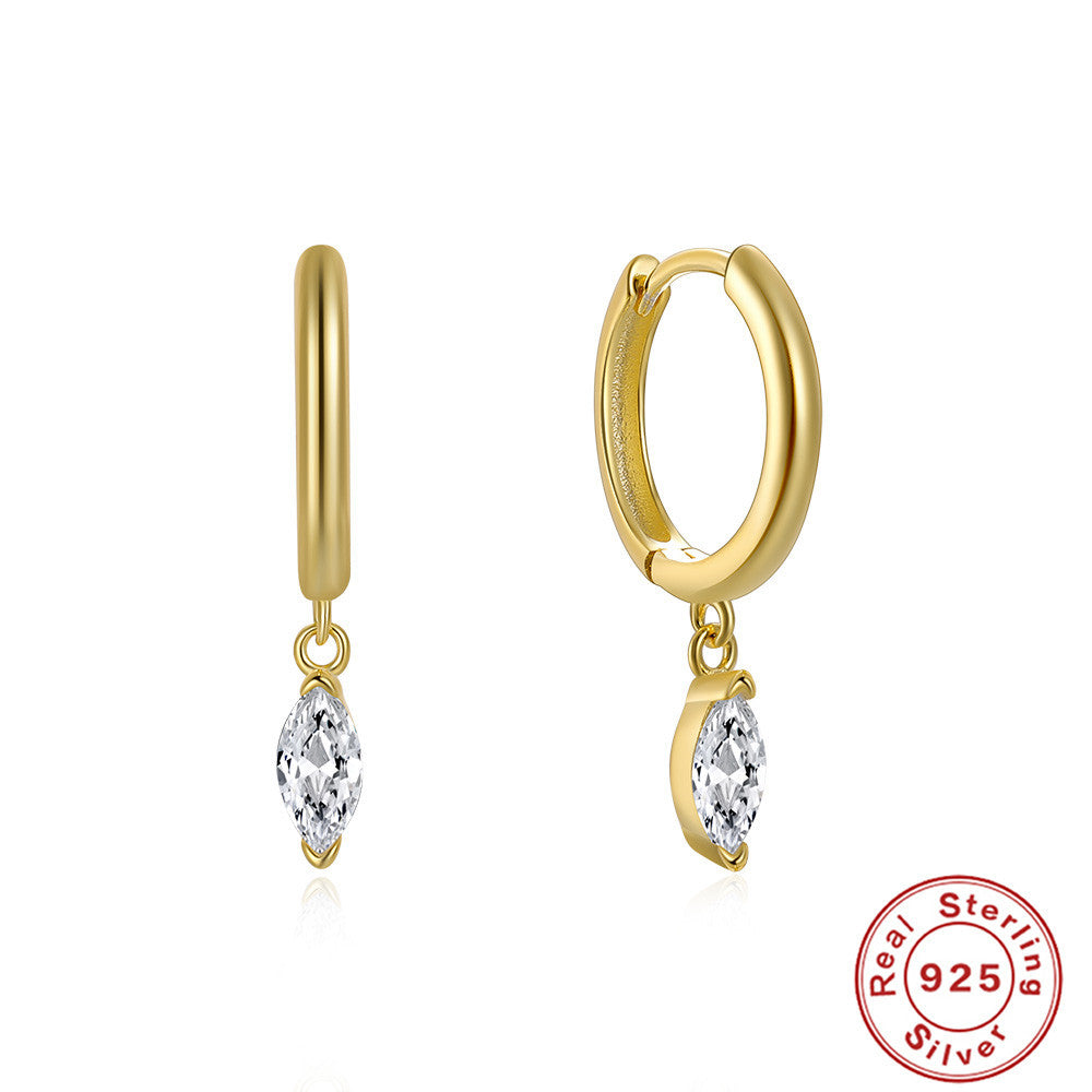 S925Sterling Silver Hoop Hoop Earrings with Horse Eye Inlay and Diamonds, Popular Trendy Minimalist Style Earrings for Women