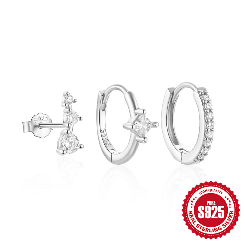 S925Pure Silver Classic Hoop Earrings High-End Women's Earring Set Hot-Selling Minimalist Style Earrings