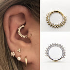 Sterling Silver S925Body Piercing Cartilage Jewelry Nose Ring Flower Double Row Water Drop Zircon Ear Clip Earrings Ear Accessories