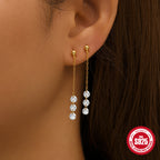 S925Sterling Silver Tassel Long Bowknot Inlaid Diamond Ear Thread Earrings Star Moon Stud Earrings for Women