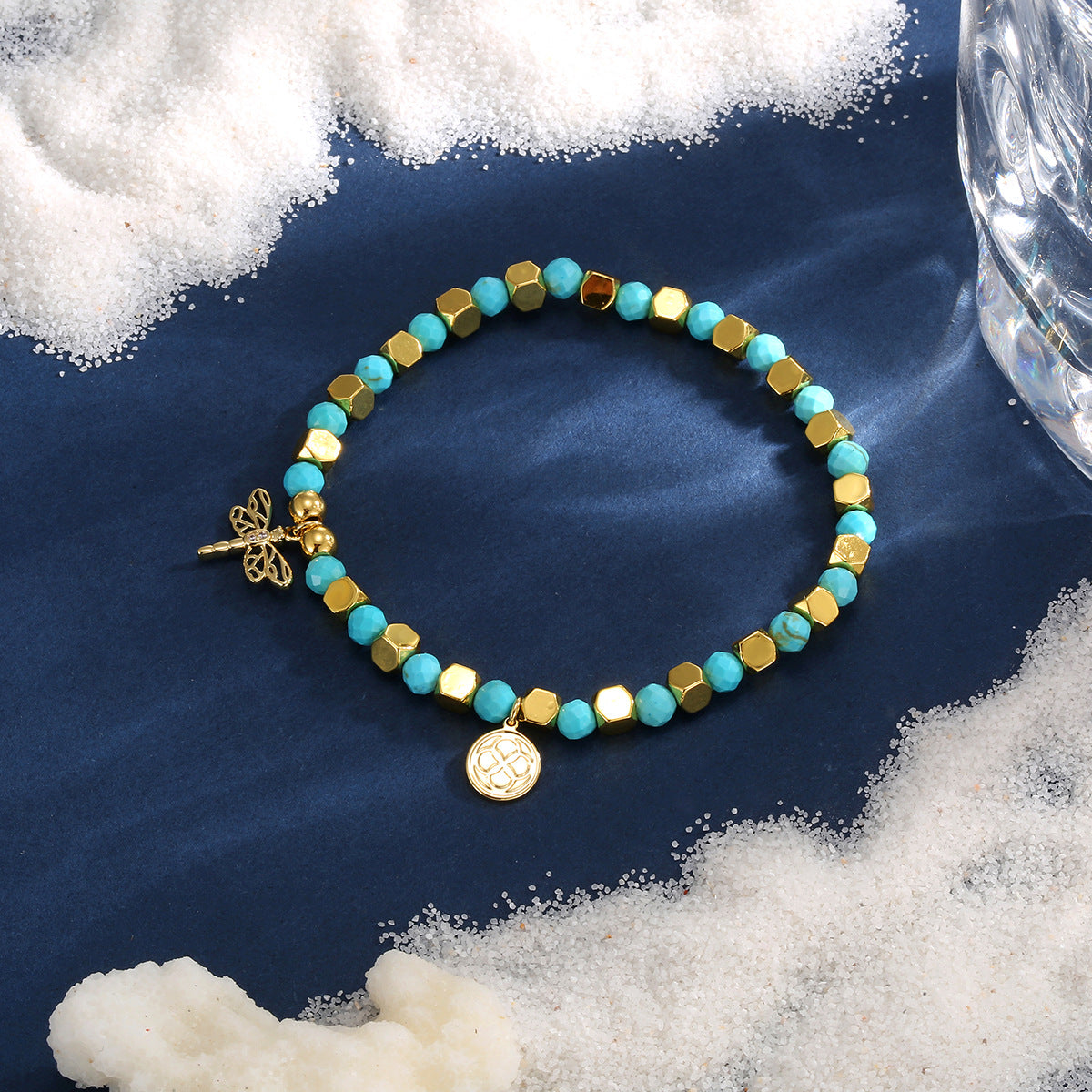 B0242 Bohemian Copper Plated14k Gold Dragonfly Beaded Bracelet Jewelry