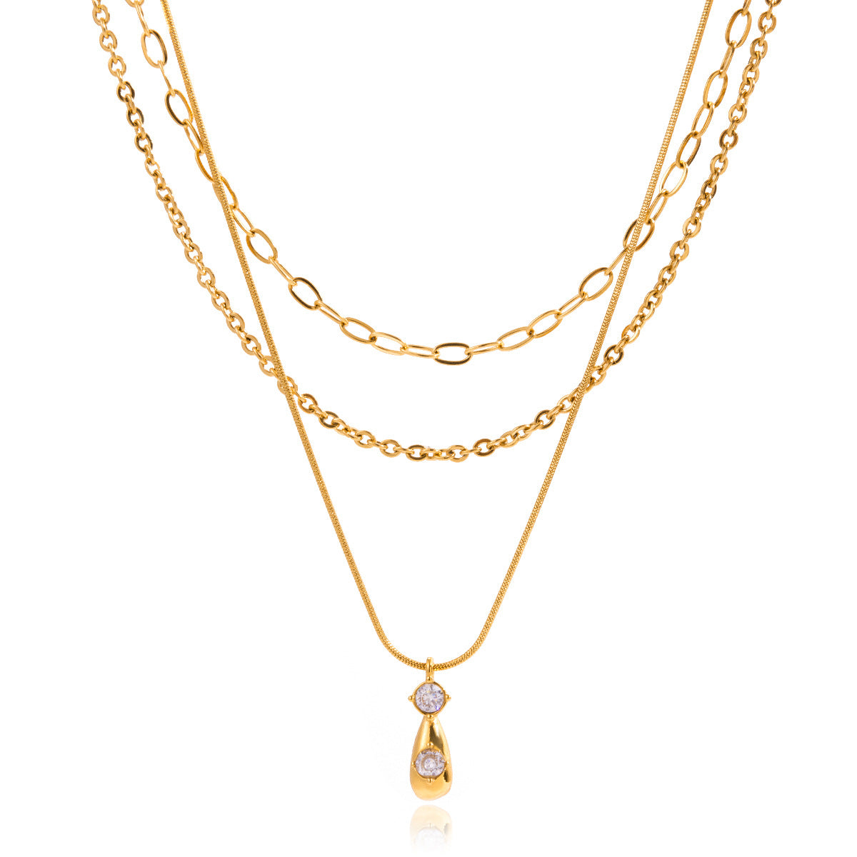 2H Three-layer Zircon Stacked Necklace Collarbone Chain Stainless Steel Jewelry Accessories