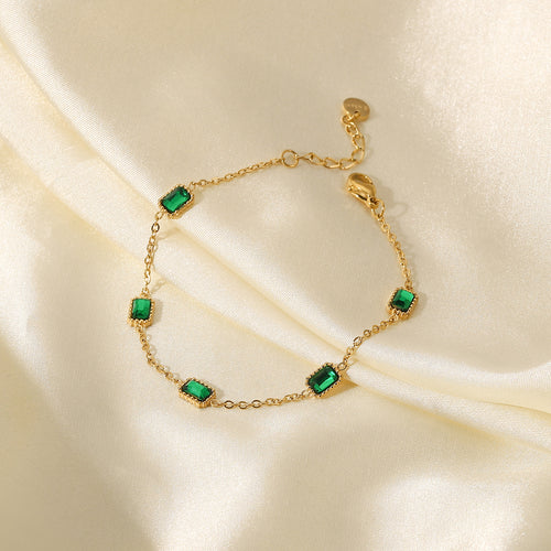 14K Gold-Plated Brass Square Green CZ Bracelet featuring cubic zirconia detailing
