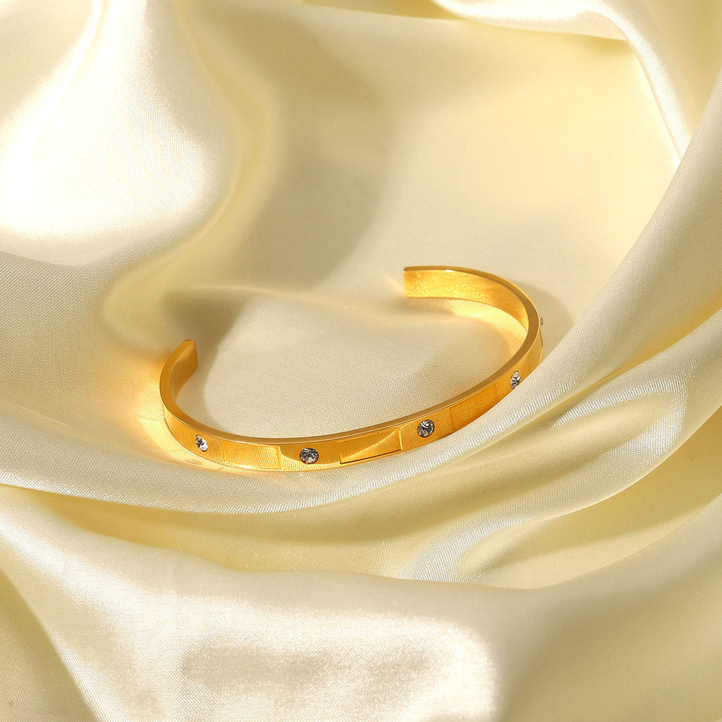 18K Gold Electroplated Stainless Steel Round Zircon Rectangular Interleaved Bracelet Simple Women's Bracelet