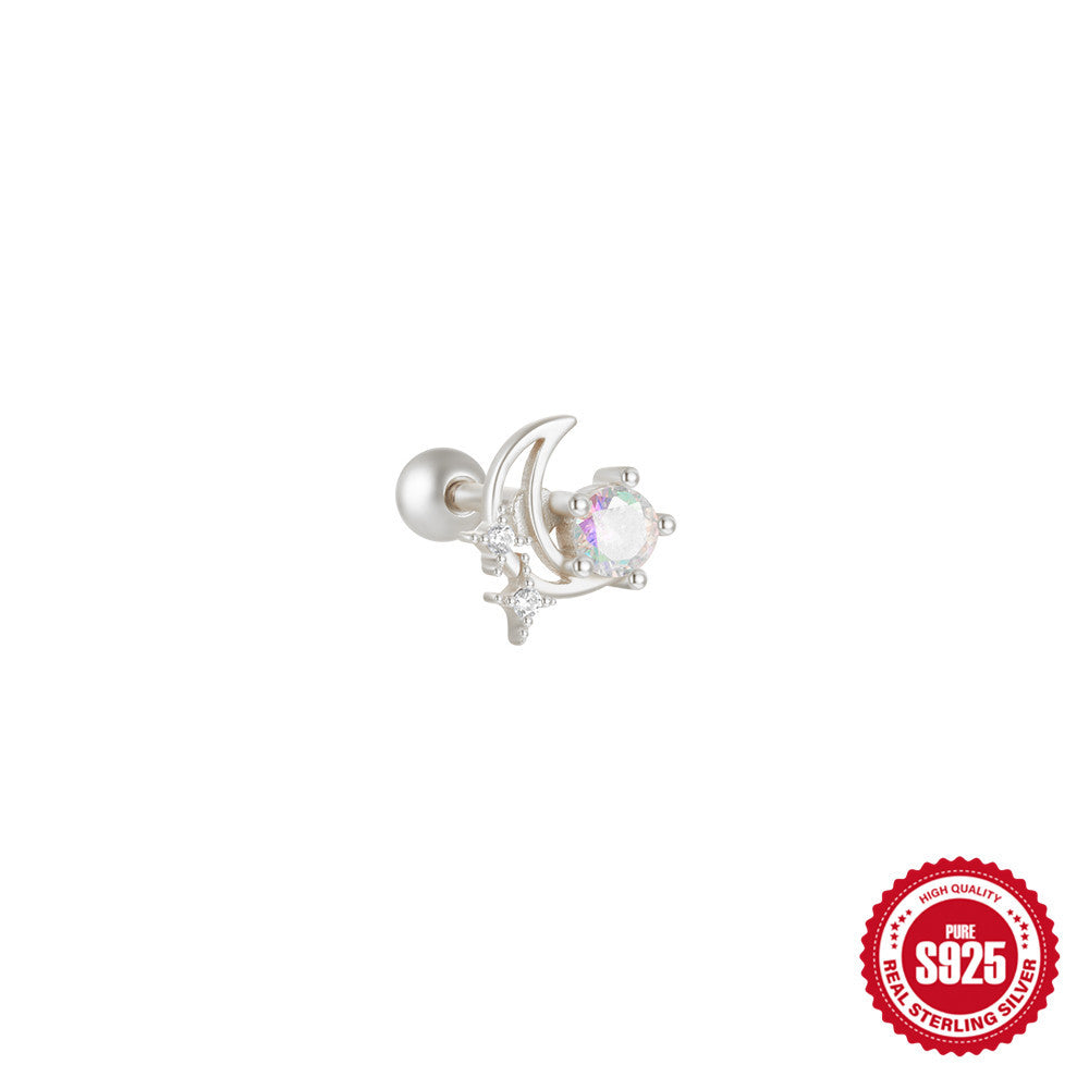 New S925Silver Moon Star Pendant Earrings Twist Ball Threaded Ear Bone Studs Hot Selling Cartilage Piercing Jewelry