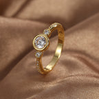 R0368 Simple Design Zircon Ring for Women, Brass Gold-Plated Micro-Inlaid White Zircon Ring
