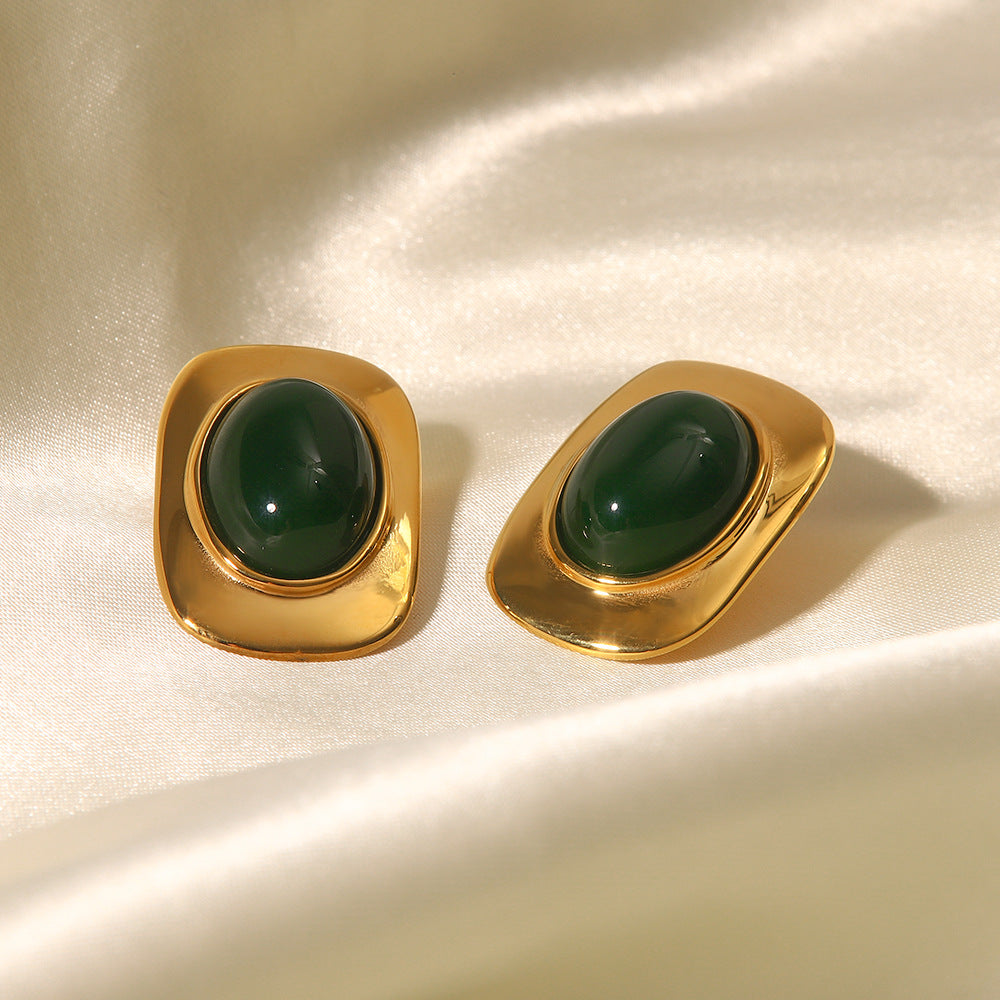 2H Trendy  Accessories18k Gold Vintage Oval Earrings Trendy Fashion Versatile Ear Jewelry