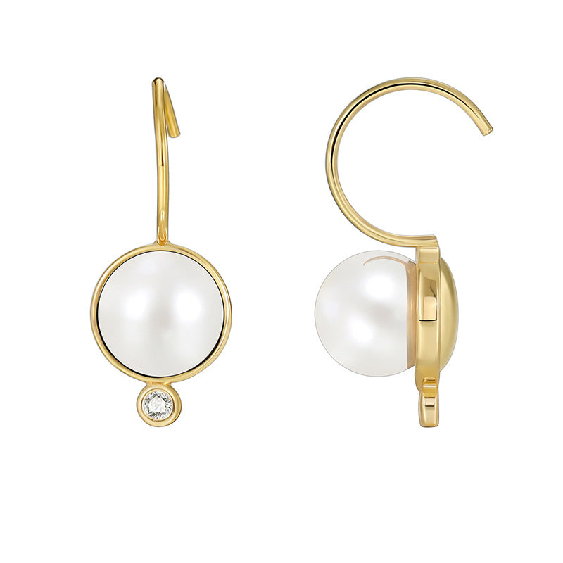 E0445 Earrings Simple Design Earrings for Women Brass Gold-Plated Shell Pearl Zircon Ear Hooks
