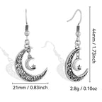 E0709 Fashion Star Moon Crescent Hook Earrings for Women Retro Vintage silver Hollow Earrings
