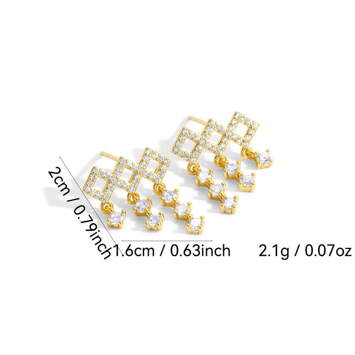 E0092 Earrings Silver Needle Geometric Rhombus Inlaid Zircon Tassel Earrings Fashion Earrings for Women