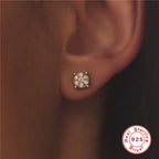 S925Sterling Silver Geometric Square Super Sparkling Diamond Stud Earrings Korean and Japanese Elegant Stud Earrings Jewelry