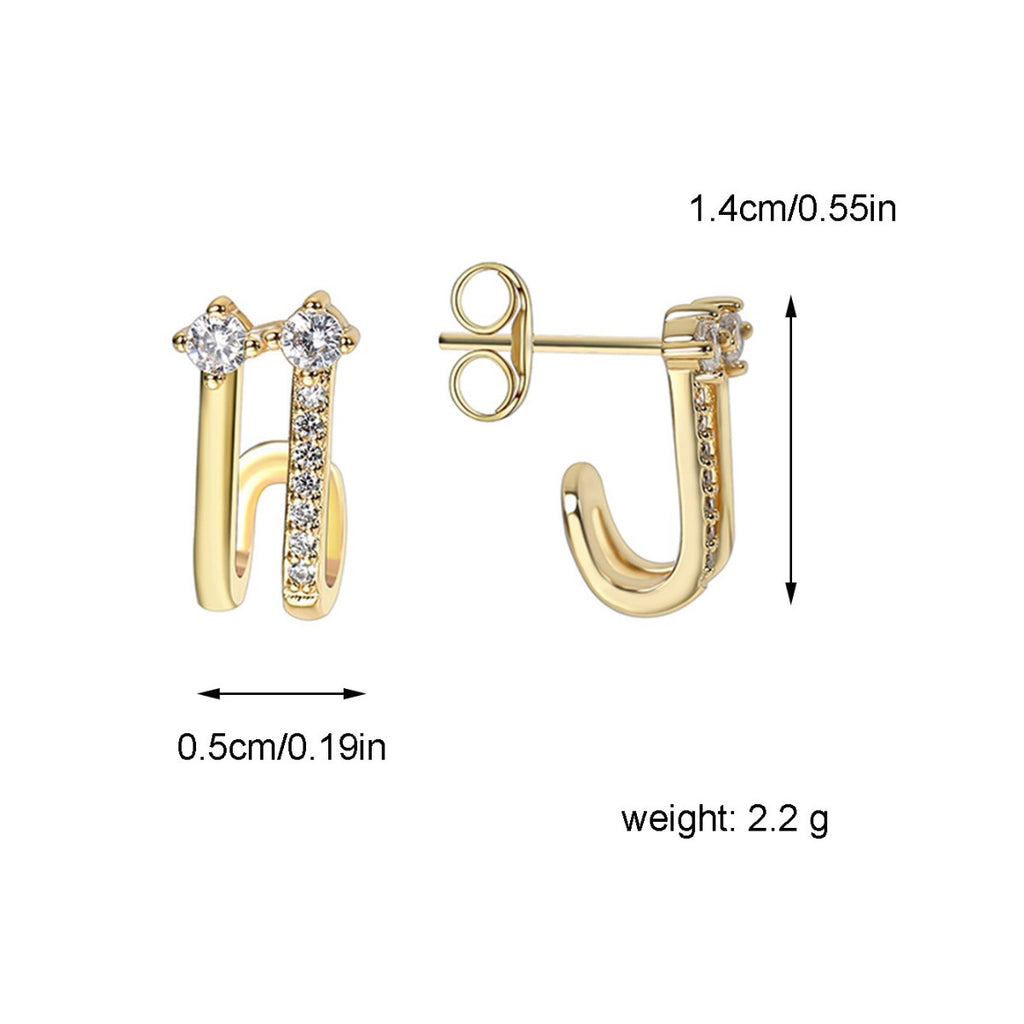 E0398 Hot-selling Copper Plated18K Real Gold Double Layer Earrings Hollow Design White Zirconia Brightening Earrings