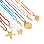 2H Stainless Steel Vacation Style Beaded Necklace Jewelry for Women, Non-Fading Collarbone Chain